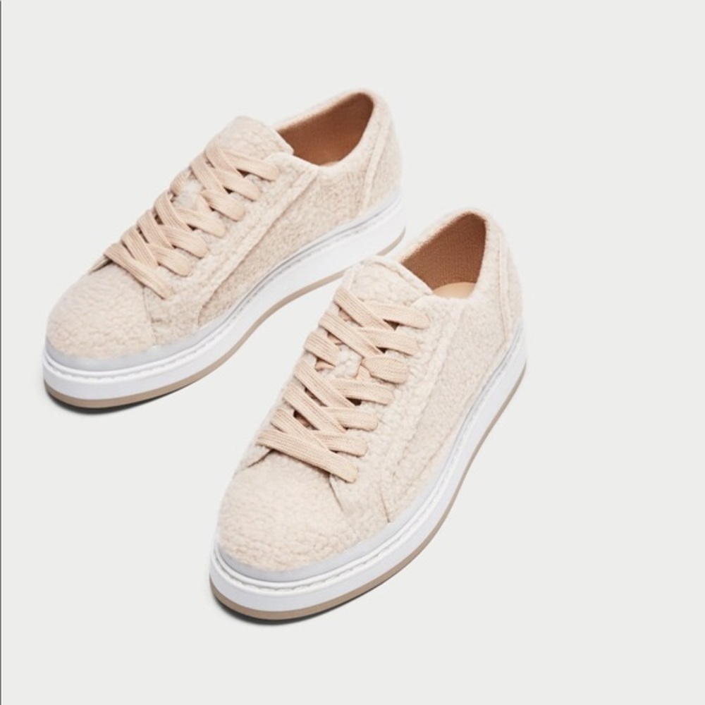 Zara CREAM Furry Sneakers NWT